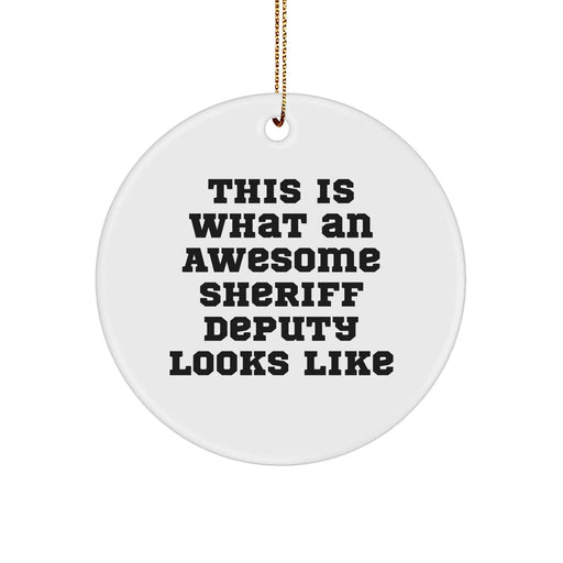 Funny Sheriff Deputy Gifts, 'This Is What An Awesome Sheriff Deputy Looks Like' Circle Ornament for Men, Women, Friends, Coworkers, Family, Christmas Unique Gifts from Men, Women, Family - Image 1