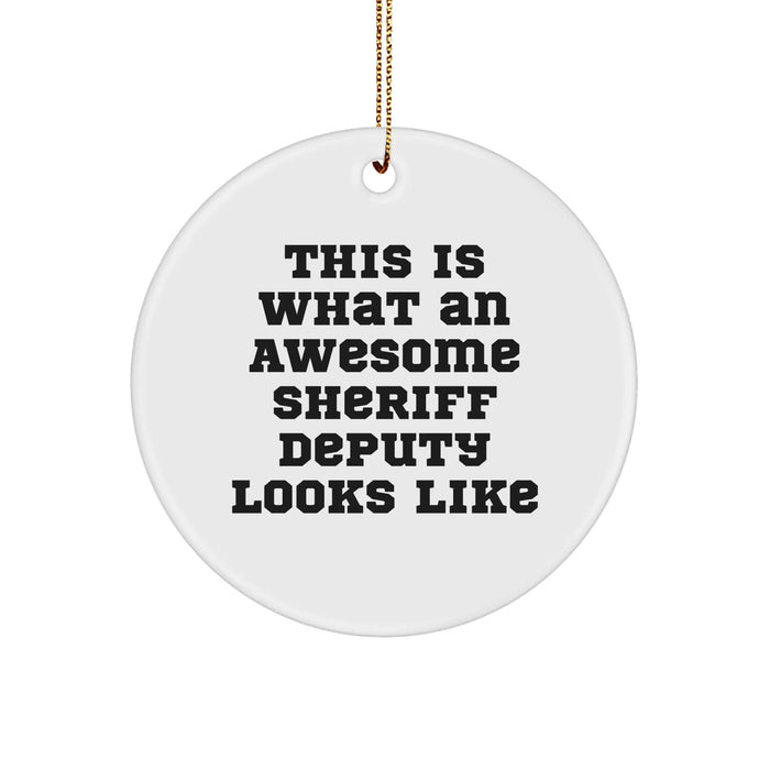 Funny Sheriff Deputy Gifts, 'This Is What An Awesome Sheriff Deputy Looks Like' Circle Ornament for Men, Women, Friends, Coworkers, Family, Christmas Unique Gifts from Men, Women, Family - Image 1