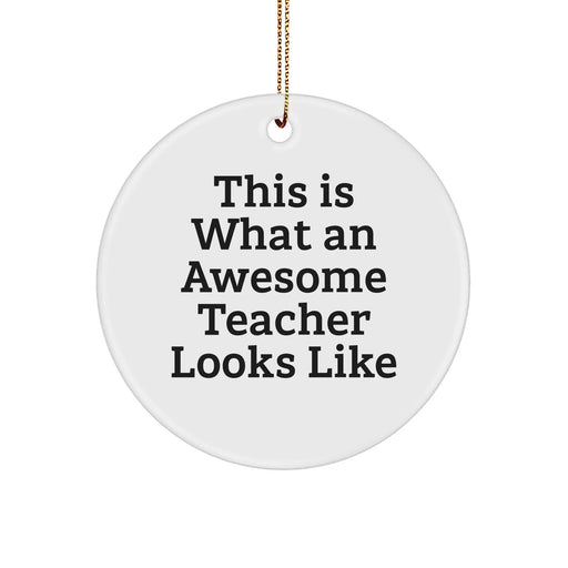 Funny Teacher Circle Ornament Gifts from Friends, 'This Is What An Awesome Teacher Looks Like' - Unique Christmas Unique Gifts for Teachers - Image 1