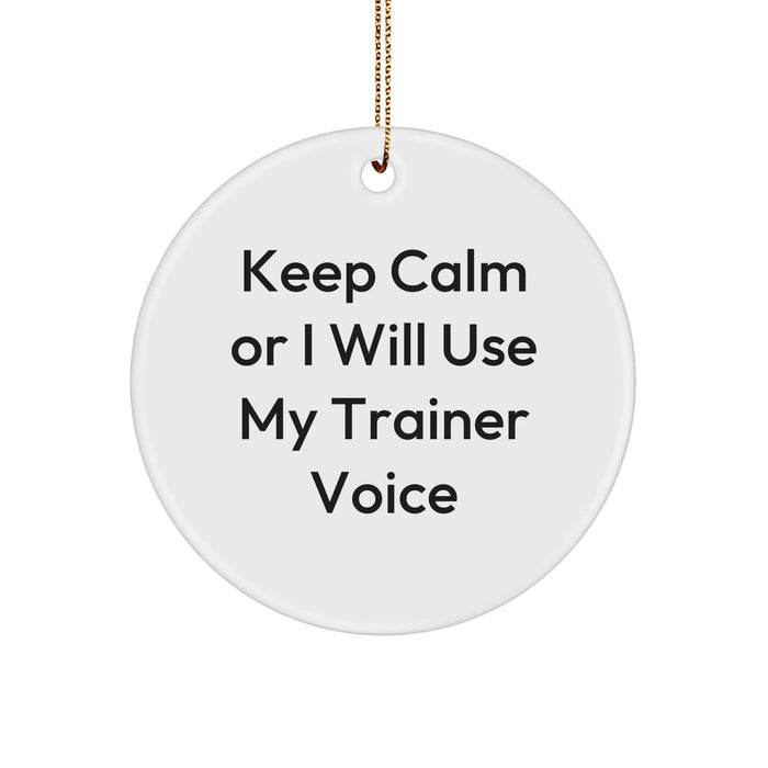 Funny Trainer Gifts from Men to Friends - Keep Calm Or I Will Use My Trainer Voice Circle Ornament for Christmas - Image 1