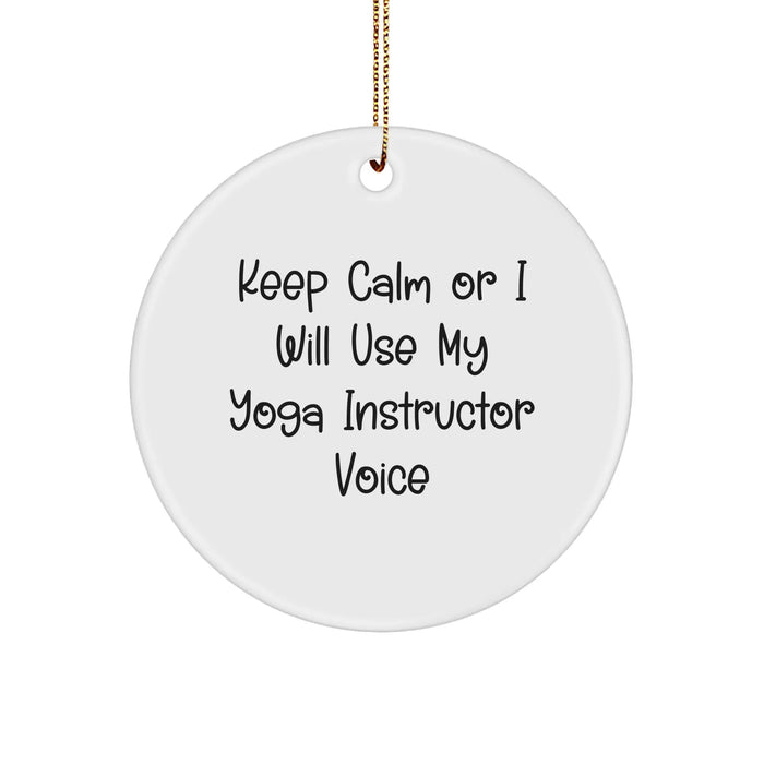 Funny Yoga Instructor Gifts from Friends for Christmas - 'Keep Calm' Circle Ornament, White, 2.75'' x 0.5 oz, MDF, High-Gloss, Sublimation Printed - Image 1