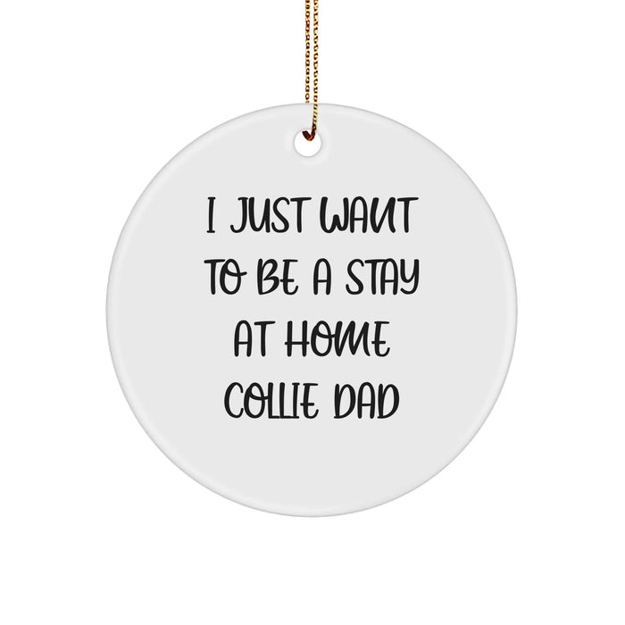 Collie Dog Gifts, Funny Quote Ornaments, Gifts from Men to Collie Dog Owners, Circle Ornament for Christmas Decor, I Just Want To Be A Stay At Home Collie Dad - Image 1