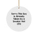 Funny CFO Gifts from Friends - Sorry This Guy Is Already Taken By A Smokin' Hot CFO Circle Ornament, White, 2.75'' Tall, Christmas Unique Gifts for CFO - Image 1