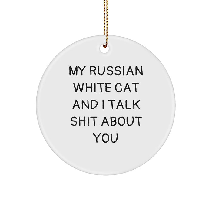 Funny Russian White Cat Circle Ornament Gifts from Friends for Russian White Cat Lovers on Christmas - Image 1