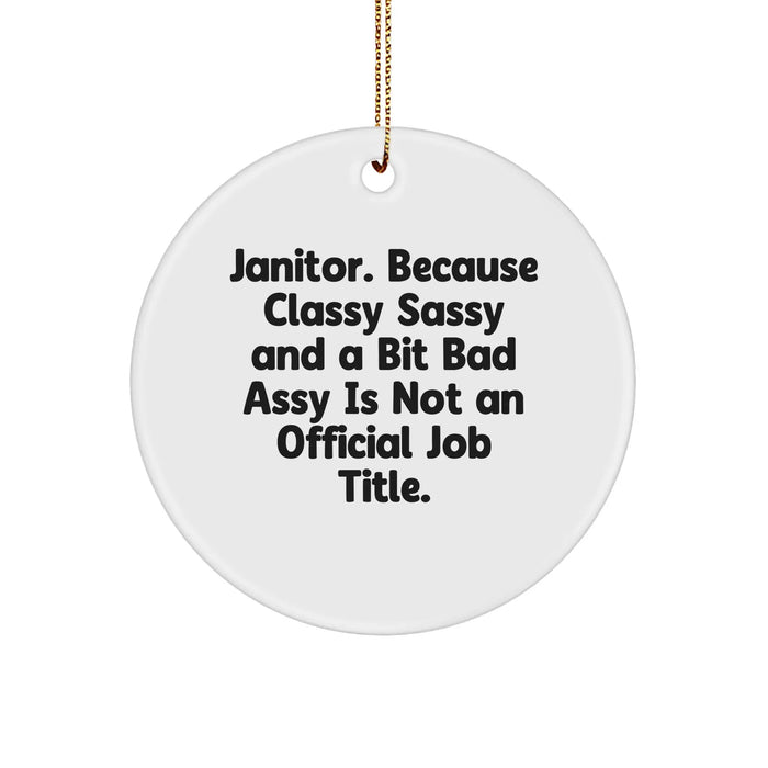 Janitor's Delight, Funny Circle Ornament Gifts from Friends to Coworkers for Men, 'Because Classy Sassy And A Bit Fearlessy Is Not An Official Job Title.' - Image 1
