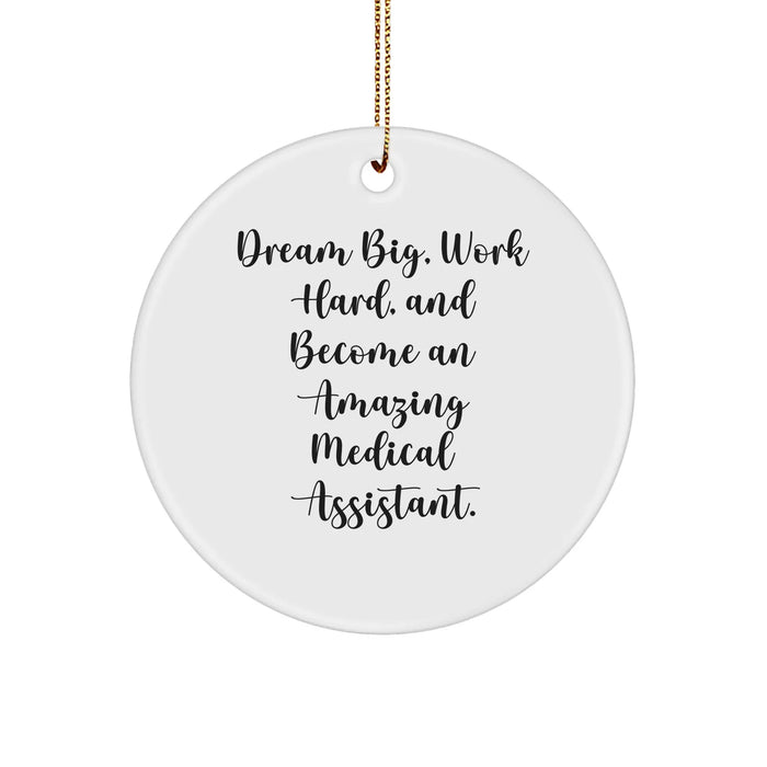 Funny Medical Assistant Gifts from Friends for a Christmas Ornament, 'Dream Big, Work Hard, And Become An Amazing Medical Assistant.' - Image 1