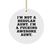 Funny Aunt Gifts, Circle Ornament for Awesome Aunt, 'I'm Not a Regular Aunt...' Inspirational Quote, Christmas Unique Gift Ideas for Aunt, Gifts from Family - Image 1