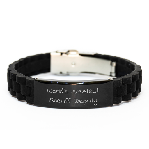 Sheriff Deputy Gifts, World's Greatest Sheriff Deputy Quote, Glide lock Clasp Bracelet for Sheriff Deputy, Mother's Day Unique Gifts from Men, Gifts for Sheriff Deputy - Image 1