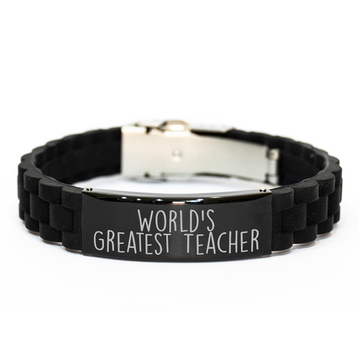 Funny Teacher Gifts from Men - World's Greatest Teacher Glide lock Clasp Bracelet for Women, Friends, Coworkers, Family, Unique Mother's Day Unique Gifts - Image 1