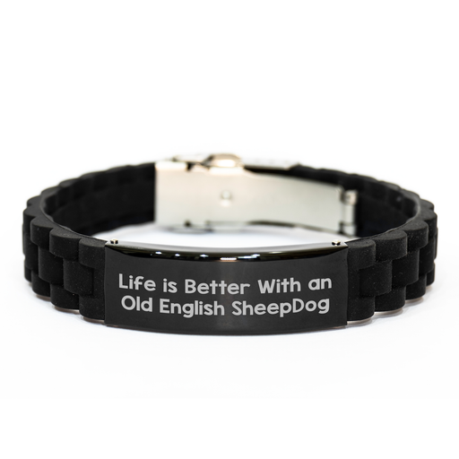 Funny Old English SheepDog Glide lock Clasp Bracelet Gifts from Men for Father's Day - Life Is Better With An Old English Sheepdog - Image 1