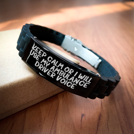 Ambulance Driver Gifts from Men - Keep Calm Or I Will Use My Ambulance Driver Voice Glide lock Clasp Black Stainless Steel Silicone Adjustable Bracelet, Father's Day Unique Gifts for Ambulance Driver - Image 2