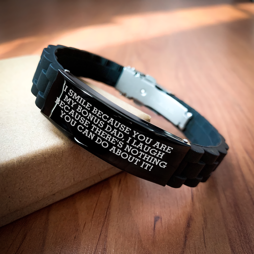 Funny Bonus Dad Gifts from Men - I Smile Because You Are My Bonus Dad, Glide lock Clasp Bracelet for Father's Day - Image 2