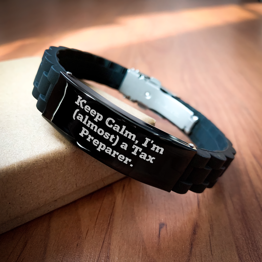 Tax Preparer Gifts, Keep Calm, I'm (almost) A Tax Preparer. Funny Graduation Glide lock Clasp Bracelet for Men, Women, Friends, Coworkers, Family from Loved Ones - Image 2