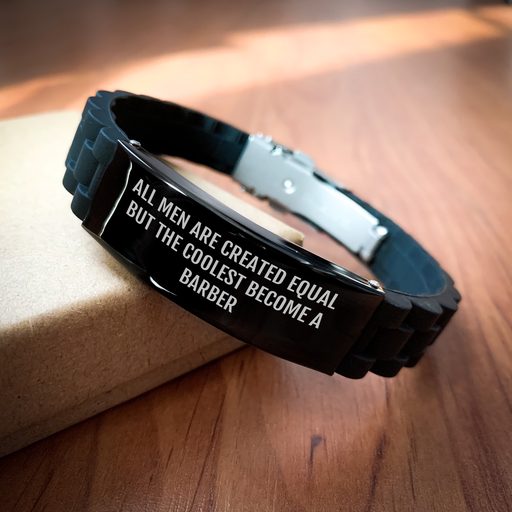 Barber Gifts from Men for Mother's Day - 'All Men Are Created Equal But The Coolest Become A Barber' Quote Glide lock Clasp Bracelet for Him - Image 2