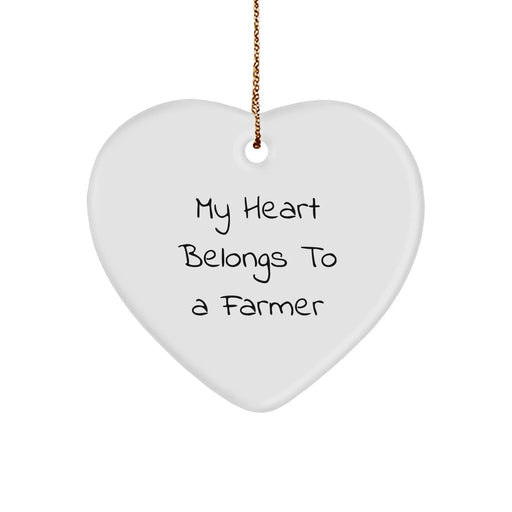 Farmer Gifts from Friends - Heart Ornament with 'My Heart Belongs To A Farmer' Quote, Christmas Unique Presents for Men, Women, or Family - Image 1