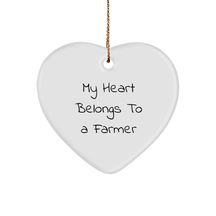 Farmer Gifts from Friends - Heart Ornament with 'My Heart Belongs To A Farmer' Quote, Christmas Unique Presents for Men, Women, or Family - Image 1
