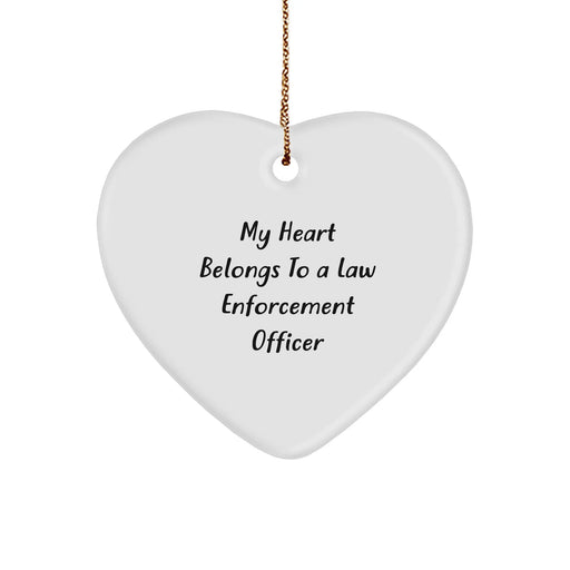 Funny Law Enforcement Officer Gifts from Friends - 'My Heart Belongs To A Law Enforcement Officer' Heart Ornament for Christmas - Image 1