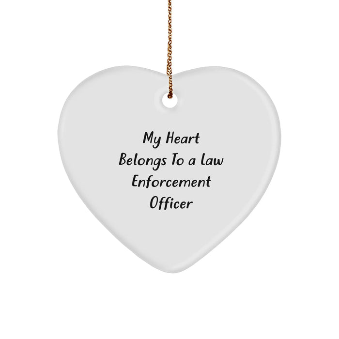 Funny Law Enforcement Officer Gifts from Friends - 'My Heart Belongs To A Law Enforcement Officer' Heart Ornament for Christmas - Image 1