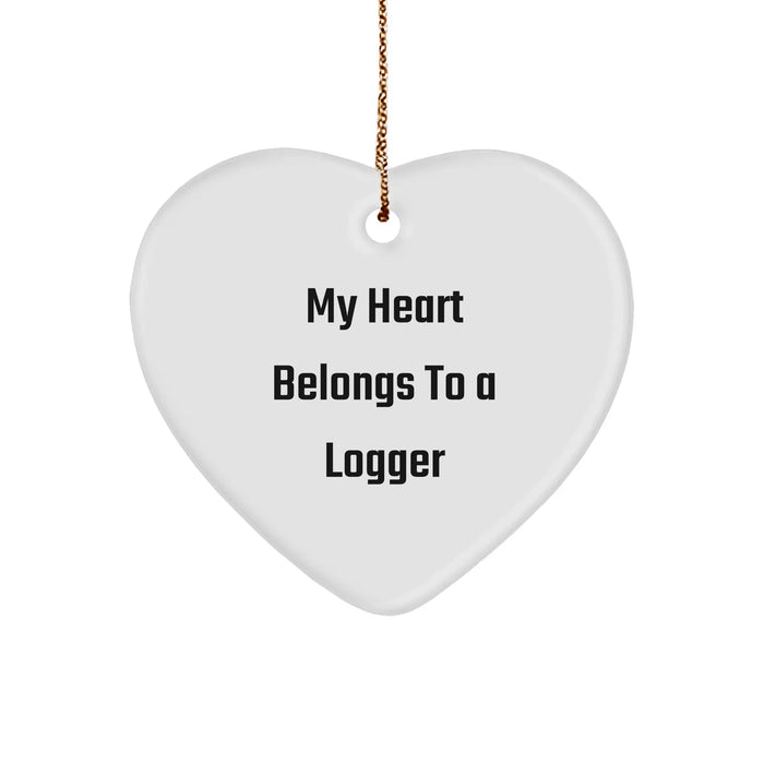 Funny Logger Gifts - My Heart Belongs To A Logger Heart Ornament, Logger Christmas Unique Gifts from Friends, Heart Shaped Ornament for Logger Men, Logger Enthusiasts - Image 1