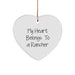 Funny Rancher Gifts from Men - My Heart Belongs To A Rancher Heart Ornament, White, Christmas Unique Gifts for Rancher, Heart Shaped, 2.75' Tall, 0.5 oz - Image 1