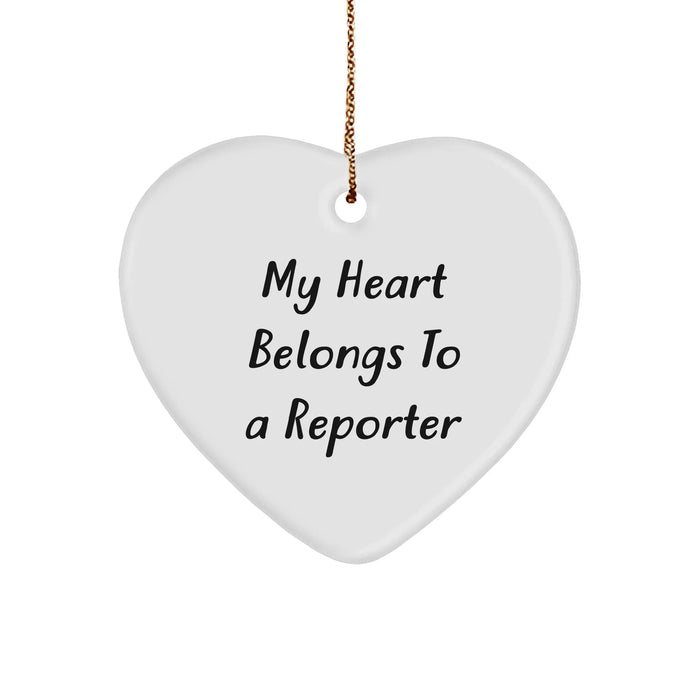 Funny Reporter Gifts, My Heart Belongs To A Reporter Heart Ornament, Christmas Unique Presents for Men, Women, Coworkers, Family - Image 1