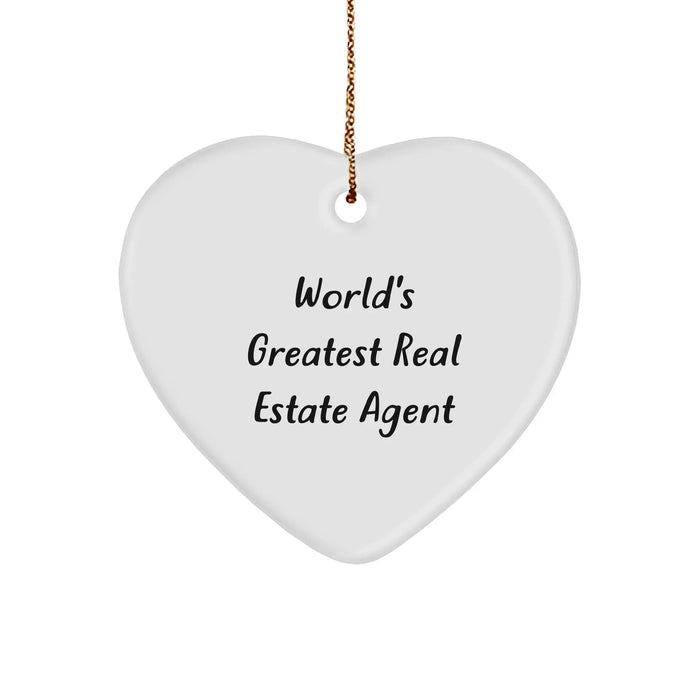 Funny Real Estate Agent Gifts from Friends, 'World's Greatest Real Estate Agent' Heart Ornament for Christmas, Gifts for Real Estate Agent Men and Women - Image 1