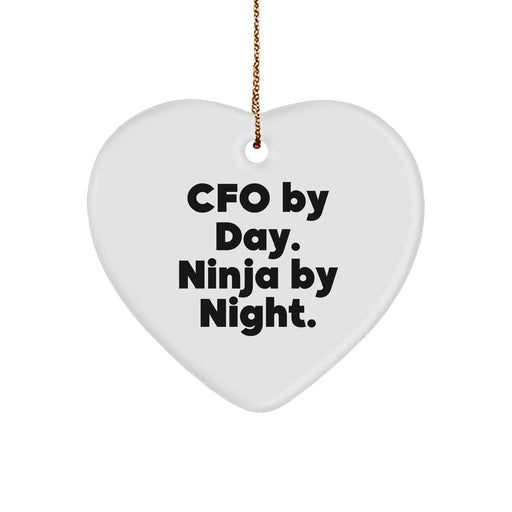 CFO by Day Ninja by Night Heart Ornament, Funny Christmas Unique Gift for CFO Friends Family Coworkers, White 3-Inch Heart-Shaped Sturdy MDF Ornament - Image 1