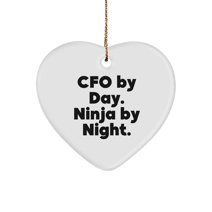CFO by Day Ninja by Night Heart Ornament, Funny Christmas Unique Gift for CFO Friends Family Coworkers, White 3-Inch Heart-Shaped Sturdy MDF Ornament - Image 1