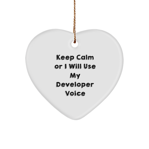 Funny Developer Gifts from Friends for Christmas - Keep Calm Or I Will Use My Developer Voice Heart Ornament, Unique for Men or Women - Image 1