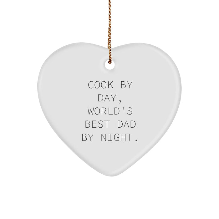Cook by Day, World's Best Dad by Night, Gifts for Cook, Heart Ornament for Christmas, Gifts from Men to Cook, Unique Heart Ornament for Christmas - Image 1