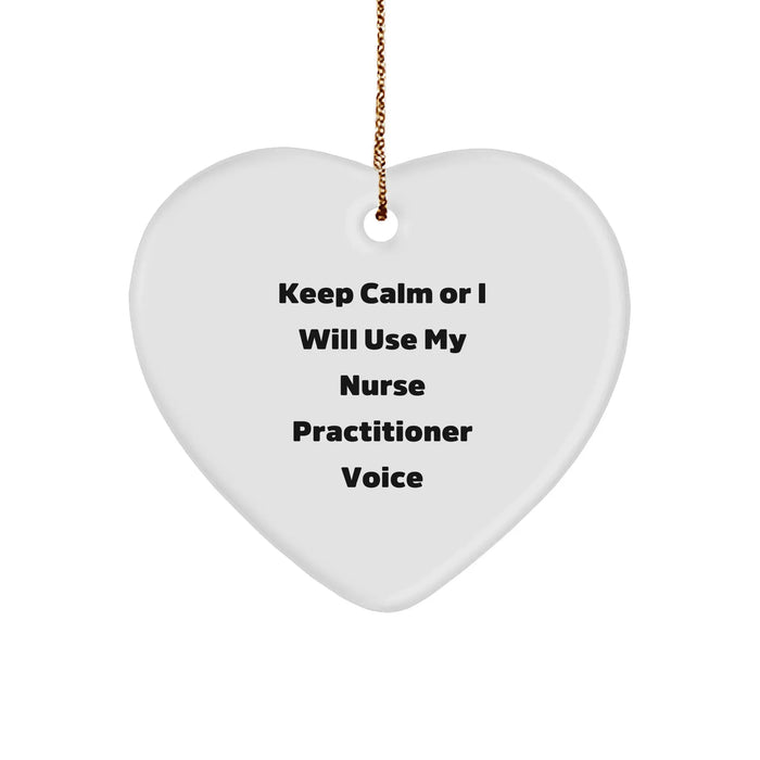 Funny Nurse Practitioner Gifts for Christmas - 'Keep Calm' Heart Ornament from Friends to Coworkers - Image 1
