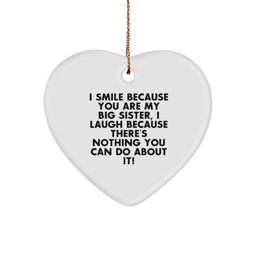 Funny Big Sister Gifts from Men to Big Sister - Heart Ornament with Quote 'I Smile Because You Are My Big Sister, I Laugh Because There's Nothing You Can Do About It!' for Christmas - Image 1