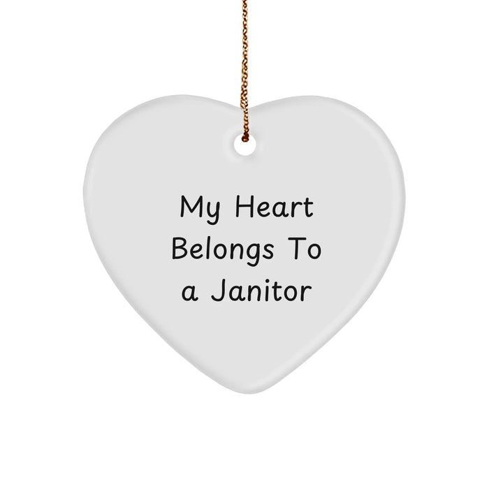Funny Janitor Gifts - 'My Heart Belongs To A Janitor' Heart Ornament for Christmas - Gifts from Friends to Family - Image 1