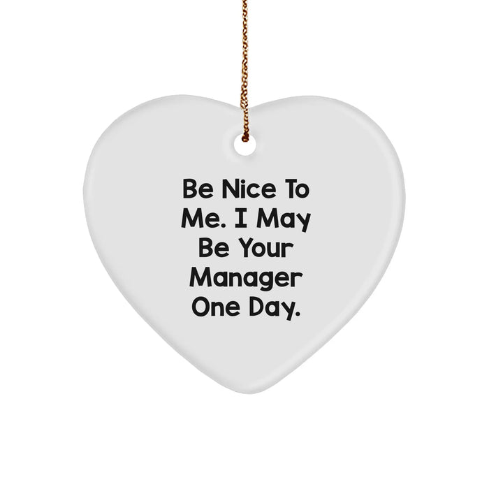 Funny Manager Quotes Heart Ornament Gifts from Friends for Manager, Perfect Christmas Unique Gifts for Coworkers, Inspirational Heart-Shaped Sturdy MDF Ornament with Gold Tone String - Image 1
