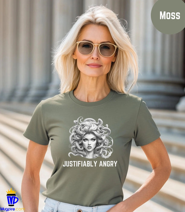 Justifiably Angry, Medusa T-Shirt, Greek Mythology Tee for Feminist Rage, Female Empowerment, Anti-Trump Tee Shirt, Democracy, Resistance