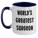 Funny Surgeon Gifts - World's Greatest Surgeon Two Tone Coffee Mug for Mother's Day - Gifts from Men to Women, Friends, and Family - Main