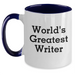 Funny Writer Gifts from Dad - 'World's Greatest Writer' Two Tone Coffee Mug for Him, Unique Father's Day Unique Gift for Men - Main
