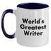 Funny Writer Gifts from Family, Inspirational Two Tone Coffee Mug, 'World's Greatest Writer' Quote, Father's Day Unique Gifts for Men - Main
