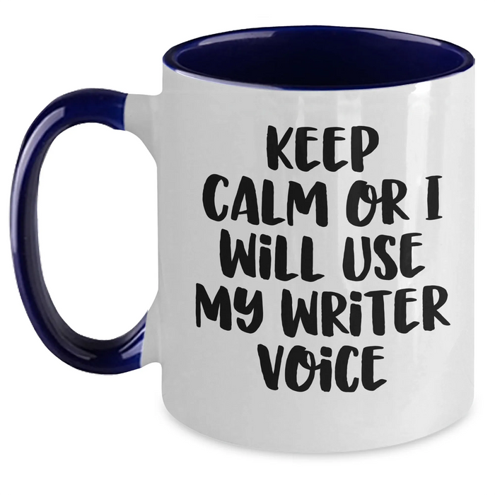 Funny Writer Gifts from Friends, Unique Two Tone Coffee Mug for Mother's Day, Keep Calm or I'll Use My Writer Voice, Writer's Humor, Writers' Appreciation Gifts for Him/Her - Main