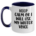 Funny Writer Gifts from Friends, Unique Two Tone Coffee Mug for Mother's Day, Keep Calm or I'll Use My Writer Voice, Writer's Humor, Writers' Appreciation Gifts for Him/Her - Main