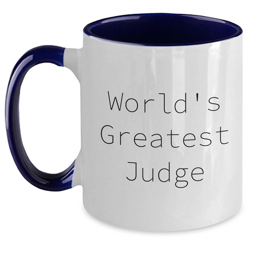 Funny Judge Gifts from World's Greatest Judge Two Tone Coffee Mug for Graduation, Black and White, Red and White, Navy and White, and Pink and White Options, Microwave and Dishwasher Safe - Main