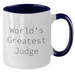 Funny Judge Gifts from World's Greatest Judge Two Tone Coffee Mug for Graduation, Black and White, Red and White, Navy and White, and Pink and White Options, Microwave and Dishwasher Safe - Additional