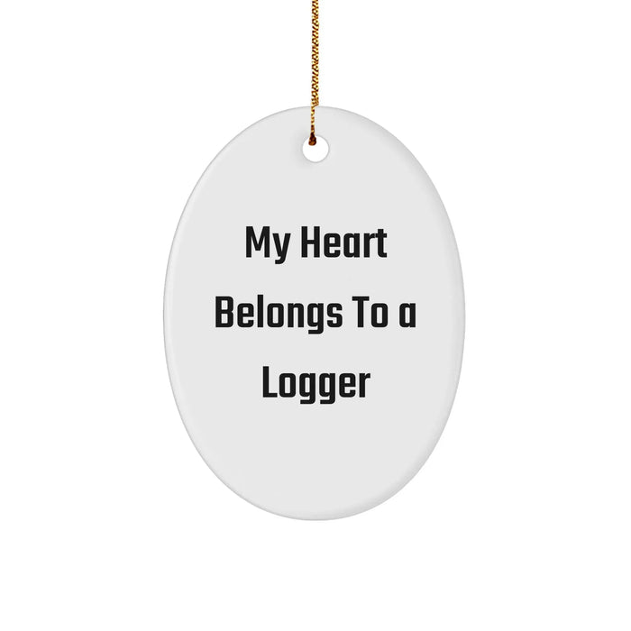 Funny Logger Gifts for Him from Friends - My Heart Belongs To A Logger Oval Ornament for Christmas - Image 1