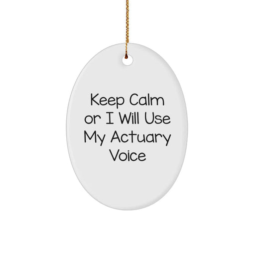Funny Actuary Gifts from Friends - 'Keep Calm Or I Will Use My Actuary Voice' Oval Ornament for Christmas - Image 1