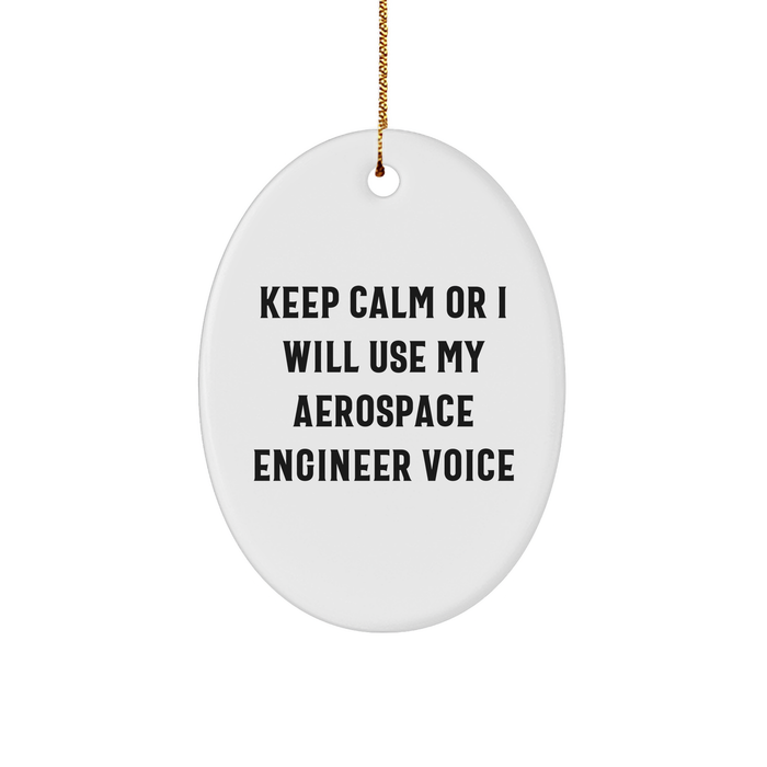 Aerospace Engineer Gifts for Christmas - Oval Ornament with Funny 'Keep Calm' Quote - Gifts from Family, Friends, or Coworkers - Image 1