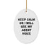 Funny Agent Gifts from Friends for Christmas - Keep Calm Or I Will Use My Agent Voice Oval Ornament, Durable MDF with High-Gloss Finish - Image 1