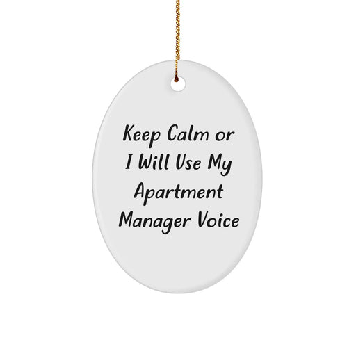 Funny Apartment Manager Gifts - Keep Calm Oval Ornament, White, for Christmas, Gifts from Men to Women, Friends, Coworkers, Family - Image 1