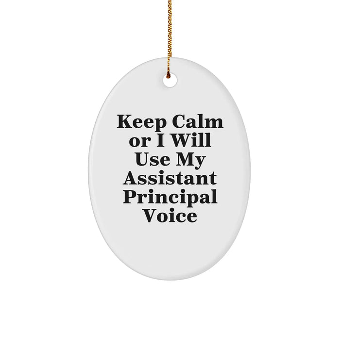 Funny Assistant Principal Gifts for Men from Friends - Keep Calm Oval Ornament, White, 3.25" Tall, Christmas Unique Gifts - Image 1