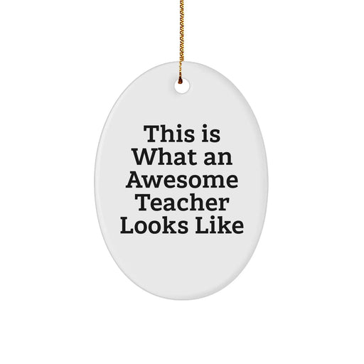 Funny Teacher Gifts from Family, Friends, or Coworkers - This Is What An Awesome Teacher Looks Like Oval Ornament for Christmas - Image 1