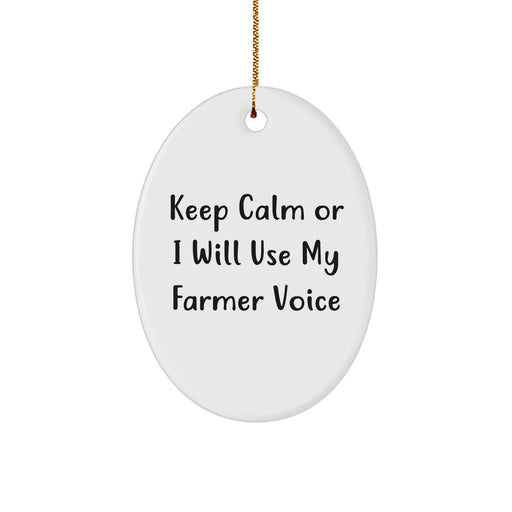 Farmer Gifts from Friends - Keep Calm Or I Will Use My Farmer Voice Oval Ornament for Men, Women, Coworkers, Family - Christmas Unique Gifts - Image 1